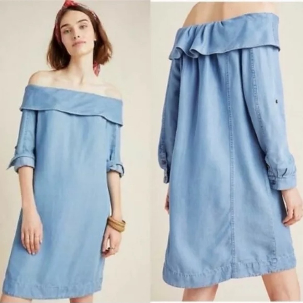 Anthropologie Off-Shoulder Chambray Dress